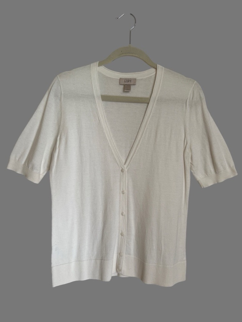Ladies LOFT off white short sleeved cardigan sweater SZ Large